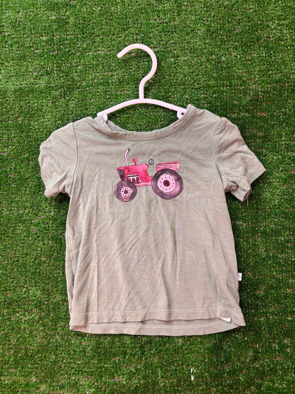 Posh Peanut Tractor Graphic Tee Size 3-6M Green Pink Short Sleeve Shirt